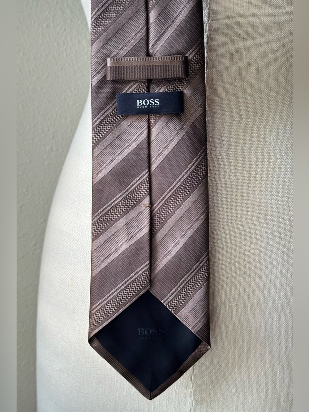 BOSS Brown Striped Made in Italy Silk Tie